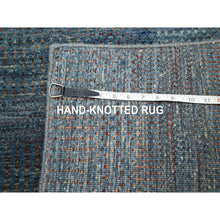 Load image into Gallery viewer, 2&#39;7&quot;x12&#39;3&quot; Space Cadet Blue, Modern Grass Design, Denser Weave, Wool and Silk, Hand Knotted, Lush and Plush, Runner, Oriental Rug FWR499338
