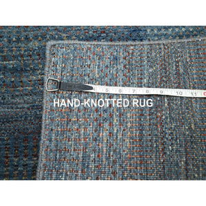 2'7"x12'3" Space Cadet Blue, Modern Grass Design, Denser Weave, Wool and Silk, Hand Knotted, Lush and Plush, Runner, Oriental Rug FWR499338