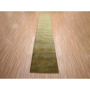 2'8"x12'3" Shades Of Brown, Modern Grass Design, Hand Knotted, Denser Weave, Wool And Silk, Soft Pile, Runner, Oriental Rug FWR499344