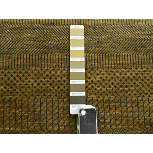 2'8"x12'3" Shades Of Brown, Modern Grass Design, Hand Knotted, Denser Weave, Wool And Silk, Soft Pile, Runner, Oriental Rug FWR499344