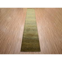 Load image into Gallery viewer, 2&#39;8&quot;x12&#39;3&quot; Golden Brown, Modern Grass Design, Hand Knotted, Denser Weave, Wool And Silk, Soft To The Touch, Runner, Oriental Rug FWR499356