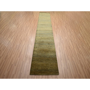 2'8"x12'3" Golden Brown, Modern Grass Design, Hand Knotted, Denser Weave, Wool And Silk, Soft To The Touch, Runner, Oriental Rug FWR499356