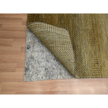 Load image into Gallery viewer, 2&#39;8&quot;x12&#39;3&quot; Golden Brown, Modern Grass Design, Hand Knotted, Denser Weave, Wool And Silk, Soft To The Touch, Runner, Oriental Rug FWR499356