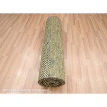 Load image into Gallery viewer, 2&#39;8&quot;x12&#39;3&quot; Golden Brown, Modern Grass Design, Hand Knotted, Denser Weave, Wool And Silk, Soft To The Touch, Runner, Oriental Rug FWR499356