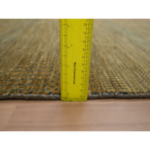 2'8"x8' Almond Brown, Modern Grass Design, Wool And Silk, Hand Knotted, Denser Weave, Lush And Plush, Runner, Oriental Rug FWR499368
