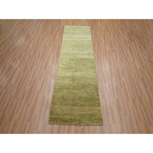 2'8"x8'3" Khaki Brown, Modern Grass Design, Hand Knotted, Denser Weave, Wool And Silk, Lush And Plush, Runner, Oriental Rug FWR499374