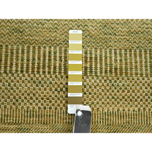 2'8"x8'3" Khaki Brown, Modern Grass Design, Hand Knotted, Denser Weave, Wool And Silk, Lush And Plush, Runner, Oriental Rug FWR499374