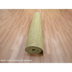 2'8"x8'3" Khaki Brown, Modern Grass Design, Hand Knotted, Denser Weave, Wool And Silk, Lush And Plush, Runner, Oriental Rug FWR499374