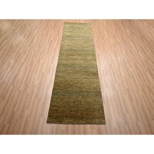 2'8"x8' Walnut Brown, Modern Grass Design, Hand Knotted, Denser Weave, Wool And Silk, Soft Pile, Runner, Oriental Rug FWR499380