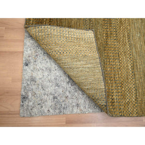 2'8"x8' Walnut Brown, Modern Grass Design, Hand Knotted, Denser Weave, Wool And Silk, Soft Pile, Runner, Oriental Rug FWR499380