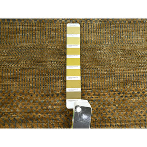 2'8"x8' Walnut Brown, Modern Grass Design, Hand Knotted, Denser Weave, Wool And Silk, Soft Pile, Runner, Oriental Rug FWR499380