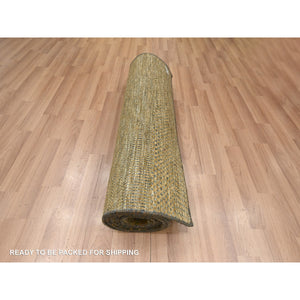 2'8"x8' Walnut Brown, Modern Grass Design, Hand Knotted, Denser Weave, Wool And Silk, Soft Pile, Runner, Oriental Rug FWR499380