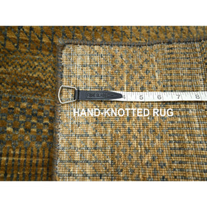 2'8"x8' Walnut Brown, Modern Grass Design, Hand Knotted, Denser Weave, Wool And Silk, Soft Pile, Runner, Oriental Rug FWR499380
