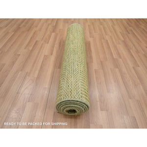 2'8"x8'2" Honey Brown, Wool And Silk, Modern Grass Design, Hand Knotted, Denser Weave, Lush And Plush, Runner, Oriental Rug FWR499386