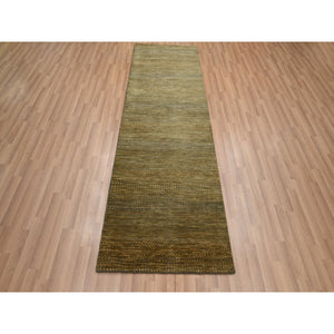 2'8"x8' Almond Brown, Hand Knotted, Modern Grass Design, Denser Weave, Wool And Silk, Lush And Plush, Runner, Oriental Rug FWR499392