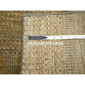 2'8"x8' Almond Brown, Hand Knotted, Modern Grass Design, Denser Weave, Wool And Silk, Lush And Plush, Runner, Oriental Rug FWR499392