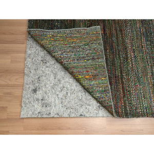 10'x14' Asphalt Black, Modern Grass Design, Wool and Silk, Hand Knotted, Tone on Tone, Lush and Plush, Oriental Rug FWR499404