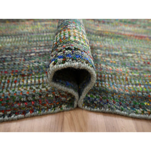 10'x14' Asphalt Black, Modern Grass Design, Wool and Silk, Hand Knotted, Tone on Tone, Lush and Plush, Oriental Rug FWR499404