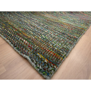 10'x14' Asphalt Black, Modern Grass Design, Wool and Silk, Hand Knotted, Tone on Tone, Lush and Plush, Oriental Rug FWR499404