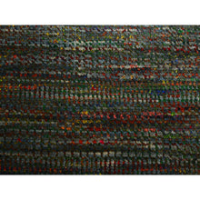 Load image into Gallery viewer, 10&#39;x14&#39; Asphalt Black, Modern Grass Design, Wool And Silk, Hand Knotted, Tone On Tone, Lush And Plush, Oriental Rug FWR499404