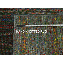 Load image into Gallery viewer, 10&#39;x14&#39; Asphalt Black, Modern Grass Design, Wool and Silk, Hand Knotted, Tone on Tone, Lush and Plush, Oriental Rug FWR499404