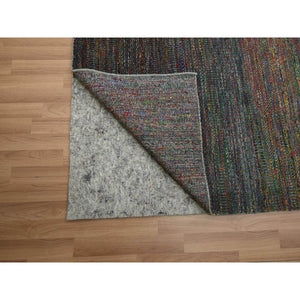 10'2"x13'10" Charcoal Gray, Modern, Hand Knotted, Colorful Grass Design, Wool And Silk, Tone On Tone, Soft Pile, Oriental Rug FWR499416