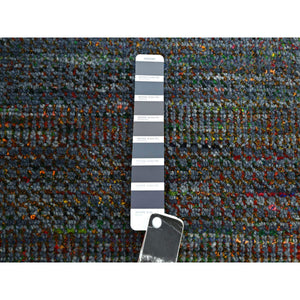 10'2"x13'10" Charcoal Gray, Modern, Hand Knotted, Colorful Grass Design, Wool And Silk, Tone On Tone, Soft Pile, Oriental Rug FWR499416