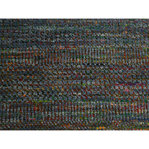10'2"x13'10" Charcoal Gray, Modern, Hand Knotted, Colorful Grass Design, Wool And Silk, Tone On Tone, Soft Pile, Oriental Rug FWR499416