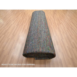 10'2"x13'10" Charcoal Gray, Modern, Hand Knotted, Colorful Grass Design, Wool And Silk, Tone On Tone, Soft Pile, Oriental Rug FWR499416