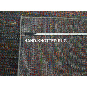 10'2"x13'10" Charcoal Gray, Modern, Hand Knotted, Colorful Grass Design, Wool And Silk, Tone On Tone, Soft Pile, Oriental Rug FWR499416
