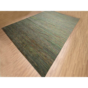 10'x14'6" Sage Green, Modern Grass Design, Wool And Silk, Hand Knotted, Tone On Tone, Lush And Plush, Oriental Rug FWR499422