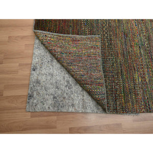 9'1"x12'2" Dark Olive Green, Wool And Silk, Modern Grass Design, Hand Knotted, Tone On Tone, Lush And Plush, Oriental Rug FWR499434