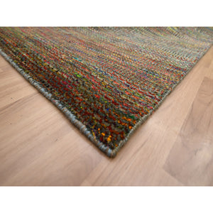 9'1"x12'2" Dark Olive Green, Wool And Silk, Modern Grass Design, Hand Knotted, Tone On Tone, Lush And Plush, Oriental Rug FWR499434