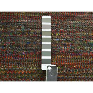 9'1"x12'2" Dark Olive Green, Wool And Silk, Modern Grass Design, Hand Knotted, Tone On Tone, Lush And Plush, Oriental Rug FWR499434