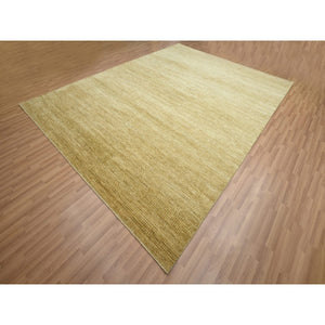9'x12'1" Shades Of Brown, Wool And Silk, Hand Knotted, Modern Grass Design, Tone On Tone, Lush And Plush, Oriental Rug FWR499440