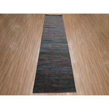 Load image into Gallery viewer, 3&#39;x10&#39;1&quot; Aegean Blue, Wool and Silk, Modern, Colorful Grass Design, Hand Knotted, Tone on Tone, Lush and Plush, Runner, Oriental Rug FWR499458