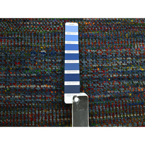 3'x10'1" Aegean Blue, Wool and Silk, Modern, Colorful Grass Design, Hand Knotted, Tone on Tone, Lush and Plush, Runner, Oriental Rug FWR499458