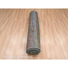 Load image into Gallery viewer, 3&#39;x10&#39;1&quot; Aegean Blue, Wool and Silk, Modern, Colorful Grass Design, Hand Knotted, Tone on Tone, Lush and Plush, Runner, Oriental Rug FWR499458