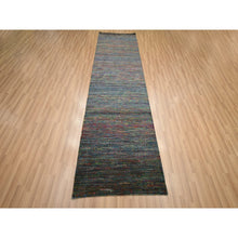 Load image into Gallery viewer, 3&#39;x10&#39;2&quot; Cobalt Blue, Hand Knotted, Colorful Grass Design, Wool and Silk, Tone on Tone, Modern, Lush and Plush, Runner, Oriental Rug FWR499464