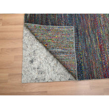 Load image into Gallery viewer, 3&#39;x10&#39;2&quot; Cobalt Blue, Hand Knotted, Colorful Grass Design, Wool and Silk, Tone on Tone, Modern, Lush and Plush, Runner, Oriental Rug FWR499464