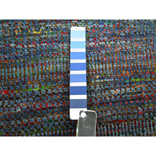 Load image into Gallery viewer, 3&#39;x10&#39;2&quot; Cobalt Blue, Hand Knotted, Colorful Grass Design, Wool And Silk, Tone On Tone, Modern, Lush And Plush, Runner, Oriental Rug FWR499464