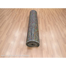 Load image into Gallery viewer, 3&#39;x10&#39;2&quot; Cobalt Blue, Hand Knotted, Colorful Grass Design, Wool and Silk, Tone on Tone, Modern, Lush and Plush, Runner, Oriental Rug FWR499464