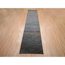 Load image into Gallery viewer, 2&#39;9&quot;x10&#39;2&quot; Yale Blue, Colorful Grass Design, Wool And Silk, Modern, Hand Knotted, Tone On Tone, Lush And Plush, Runner, Oriental Rug FWR499470