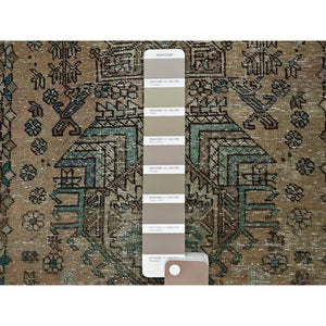 2'9"x10'7" Dark Vanilla Brown, Tea Washed, Vintage Persian Karajeh, Sheared Low, Zero Pile, Sides And Ends Professionally Secured, Hand Knotted, Pure Wool, Narrow Runner, Oriental Rug FWR4992