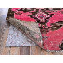 Load image into Gallery viewer, 3&#39;x11&#39;4&quot; Hot Pink, Overdyed Vintage Persian Hamadan With Eagle Design, Worn And Distressed, Cropped Thin, Zero Pile, Sides And Ends Professionally Secured, Hand Knotted, 100% Wool, Runner, Oriental Rug FWR4998