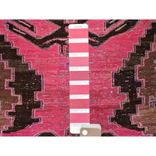 Load image into Gallery viewer, 3&#39;x11&#39;4&quot; Hot Pink, Overdyed Vintage Persian Hamadan With Eagle Design, Worn And Distressed, Cropped Thin, Zero Pile, Sides And Ends Professionally Secured, Hand Knotted, 100% Wool, Runner, Oriental Rug FWR4998