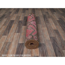 Load image into Gallery viewer, 3&#39;x11&#39;4&quot; Hot Pink, Overdyed Vintage Persian Hamadan With Eagle Design, Worn And Distressed, Cropped Thin, Zero Pile, Sides And Ends Professionally Secured, Hand Knotted, 100% Wool, Runner, Oriental Rug FWR4998