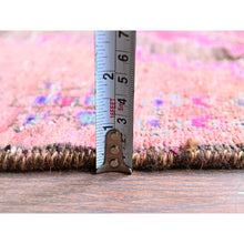 Load image into Gallery viewer, 3&#39;x11&#39;4&quot; Hot Pink, Overdyed Vintage Persian Hamadan With Eagle Design, Worn And Distressed, Cropped Thin, Zero Pile, Sides And Ends Professionally Secured, Hand Knotted, 100% Wool, Runner, Oriental Rug FWR4998