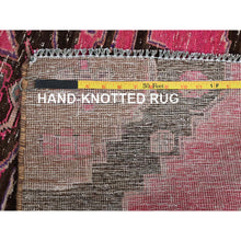 Load image into Gallery viewer, 3&#39;x11&#39;4&quot; Hot Pink, Overdyed Vintage Persian Hamadan With Eagle Design, Worn And Distressed, Cropped Thin, Zero Pile, Sides And Ends Professionally Secured, Hand Knotted, 100% Wool, Runner, Oriental Rug FWR4998