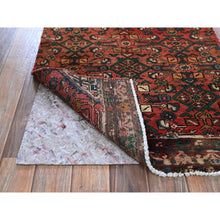 Load image into Gallery viewer, 2&#39;5&quot;x9&#39;4&quot; Brick Red, Vintage Persian Hamadan With Distinct Abrash, Fish All Over Design, Stone Washed, Cropped Thin, Zero Pile, Sides And Ends Professionally Secured, Hand Knotted, Pure Wool, Narrow Runner, Oriental Rug FWR5022